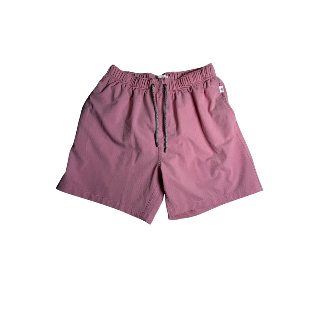 Vintage Summer Swim Trunks Men Pink Excellent Volley Seersucker 17"